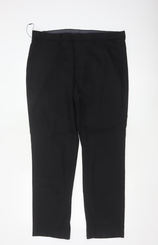 Marks and Spencer Men’s Black Regular Fit Wool Dress Trousers 36” Waist