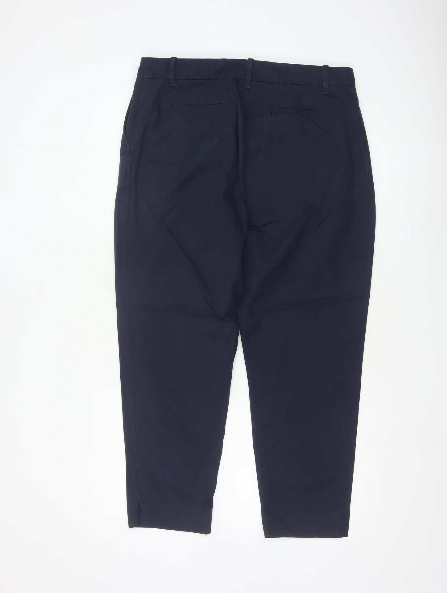 Marks and Spencer Women's Navy Blue Cotton Blend Ankle Trousers Size 14 Short
