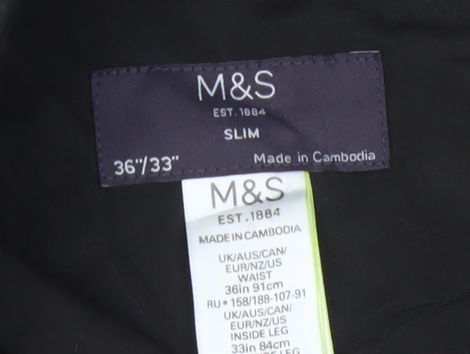 Marks and Spencer Men's Black Slim Fit Dress Trousers 36x33