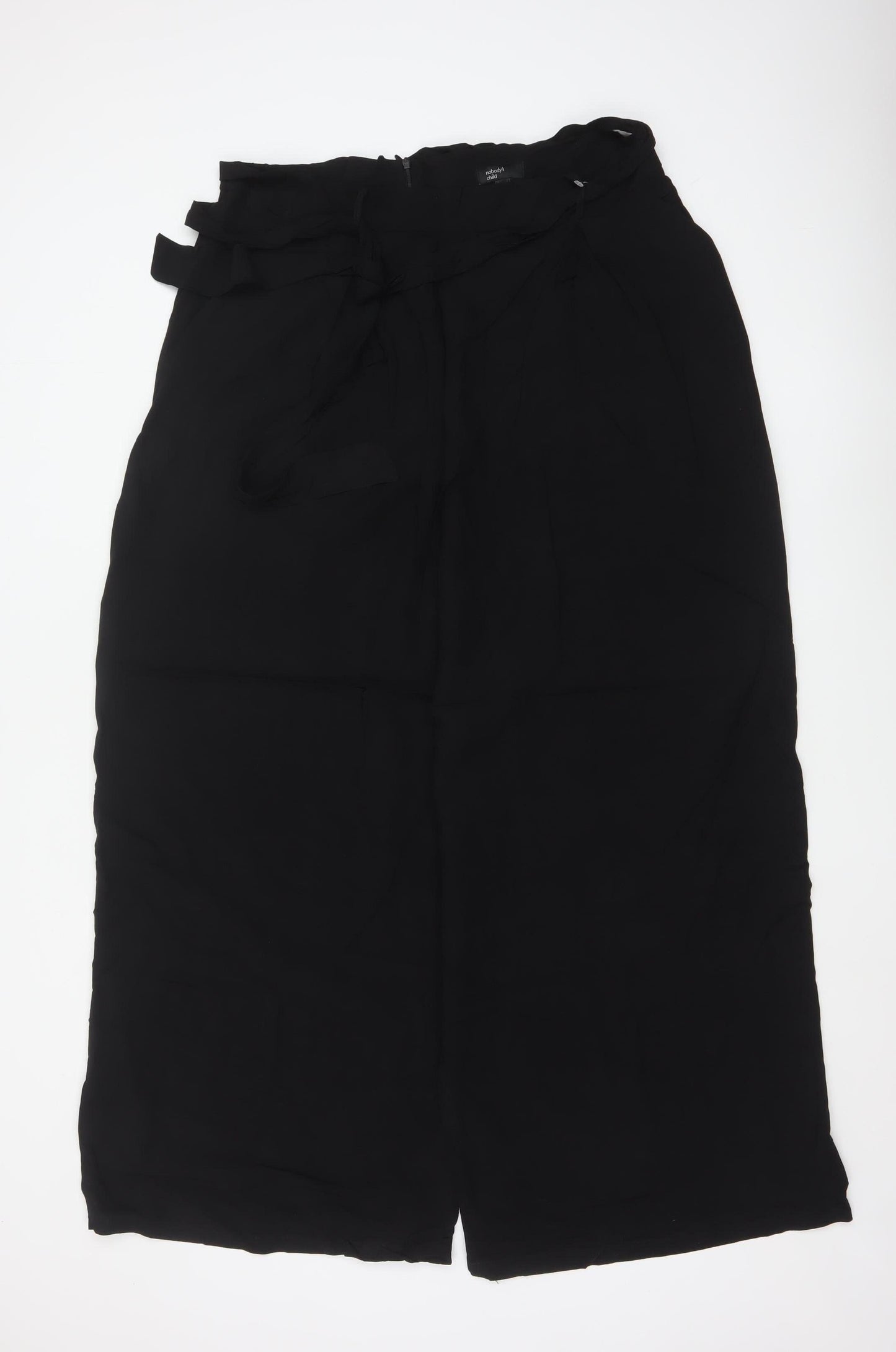 Nobody's Child Women's Black Linen Blend Paperbag Wide Leg Trousers Size 16