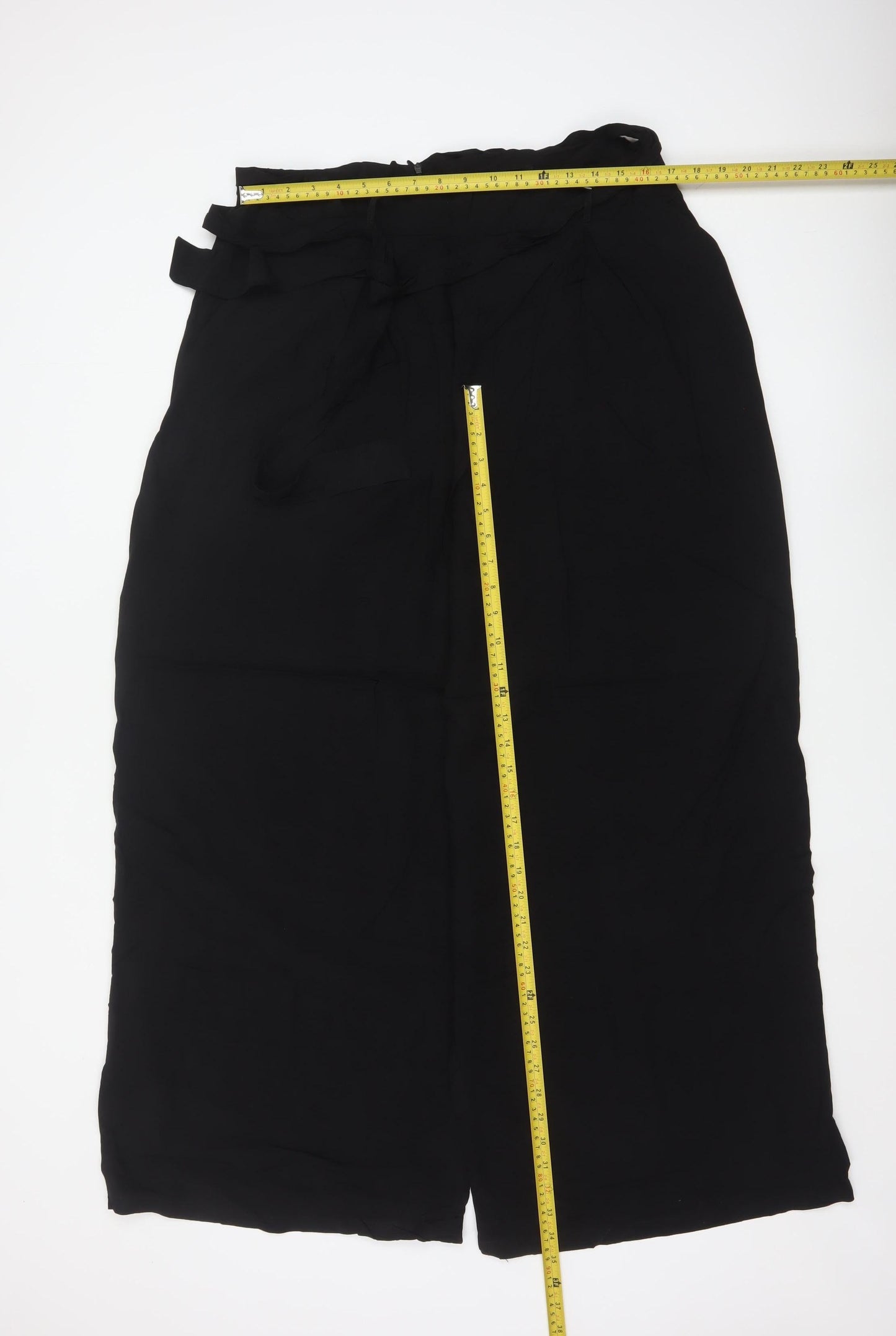 Nobody's Child Women's Black Linen Blend Paperbag Wide Leg Trousers Size 16
