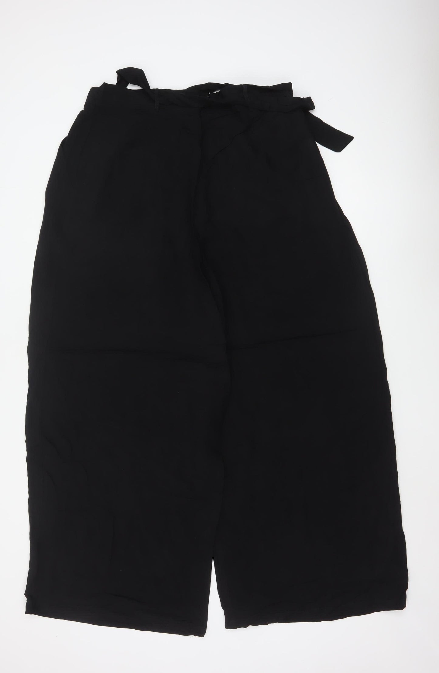 Nobody's Child Women's Black Linen Blend Paperbag Wide Leg Trousers Size 16