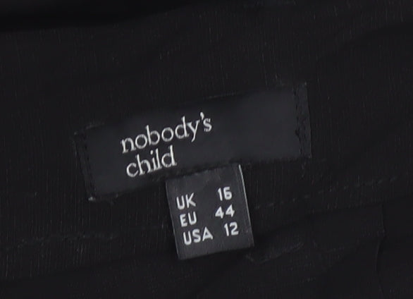 Nobody's Child Women's Black Linen Blend Paperbag Wide Leg Trousers Size 16