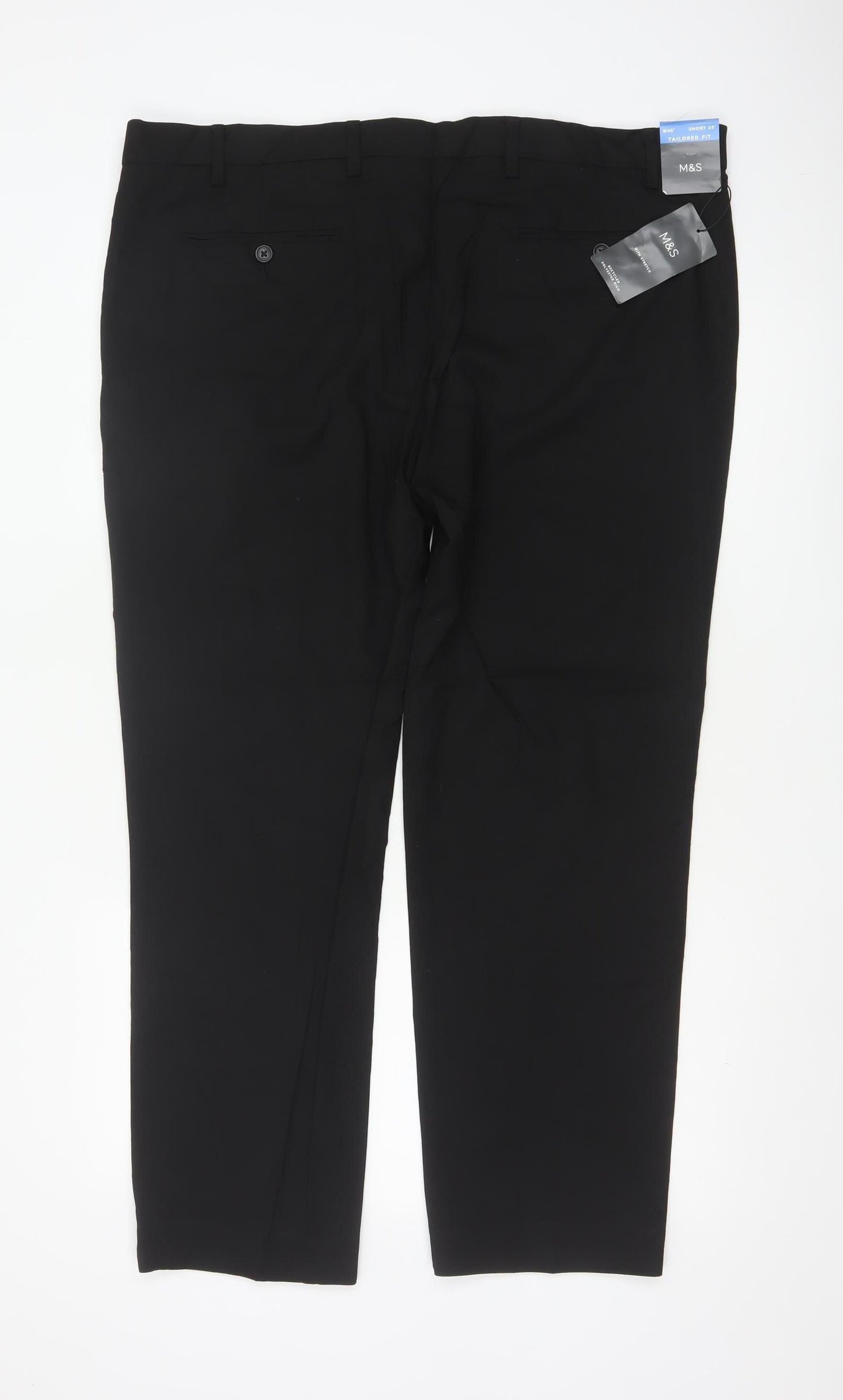 Marks and Spencer Men's Black Tailored Fit Trousers 40W 29L