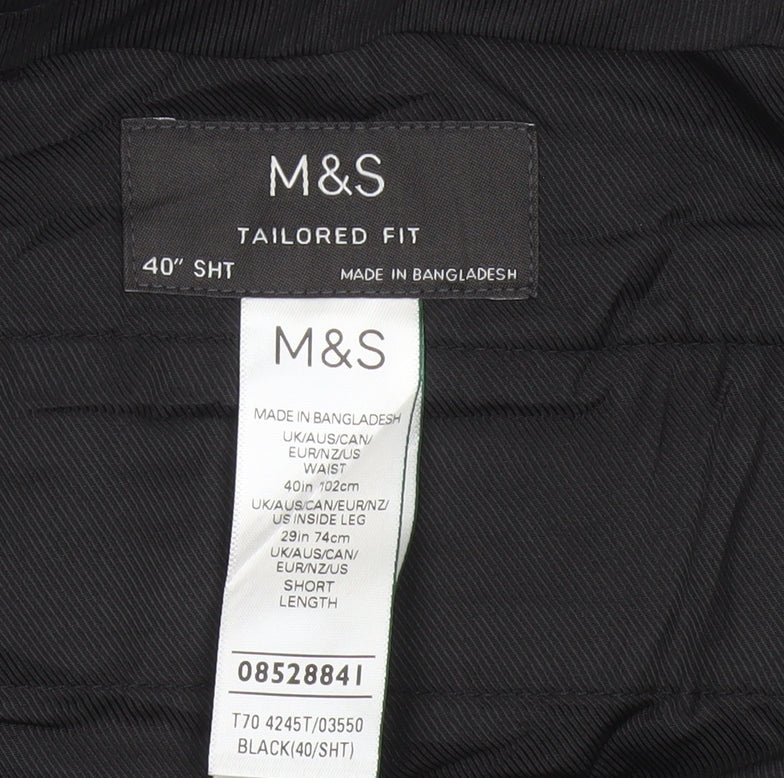 Marks and Spencer Men's Black Tailored Fit Trousers 40W 29L