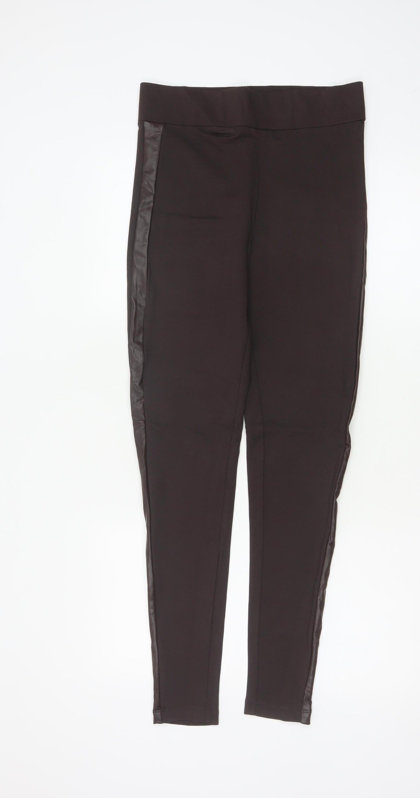 Marks and Spencer Women’s Brown Faux Leather Panel Leggings Size 10 Long