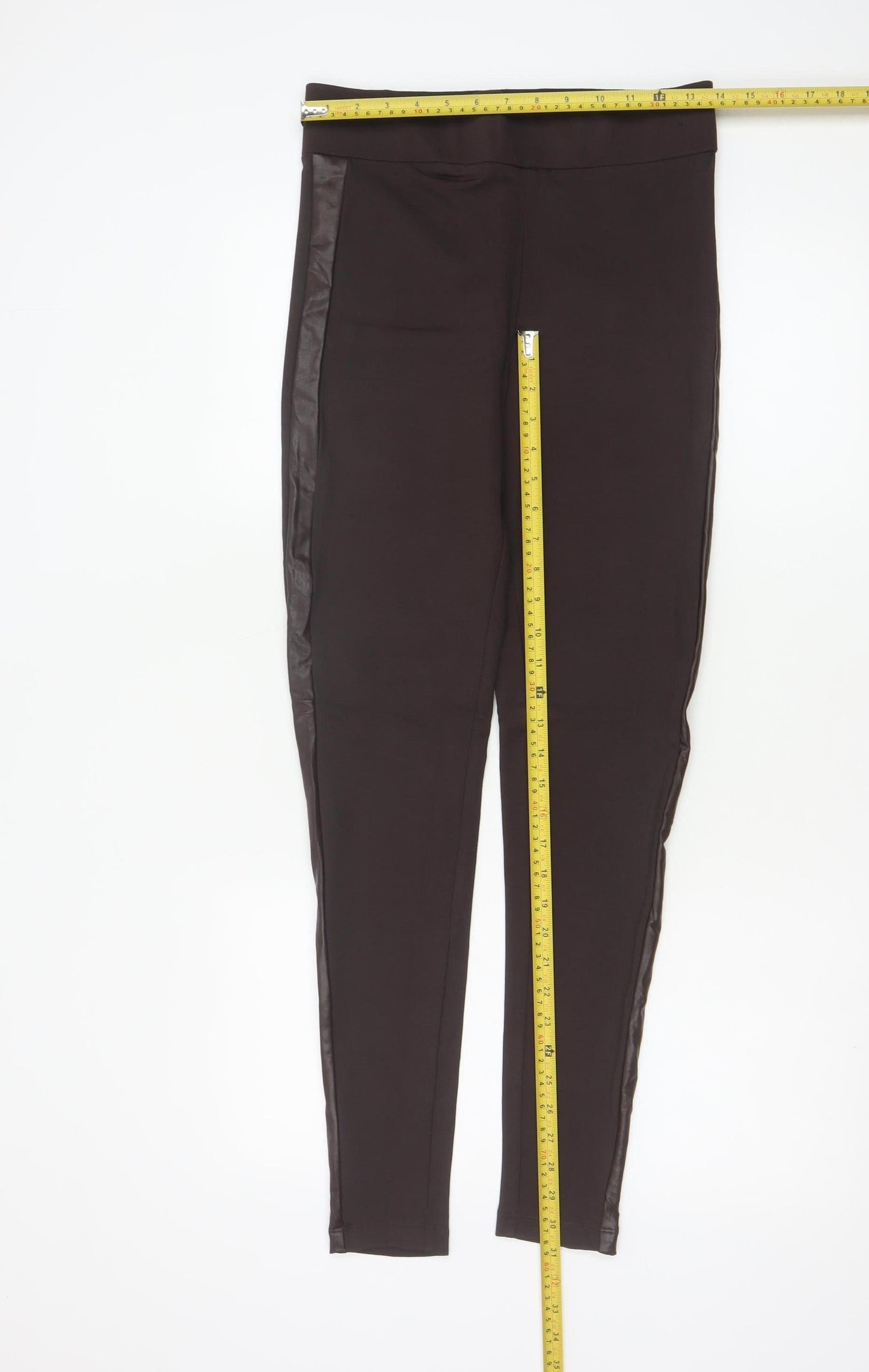 Marks and Spencer Women’s Brown Faux Leather Panel Leggings Size 10 Long