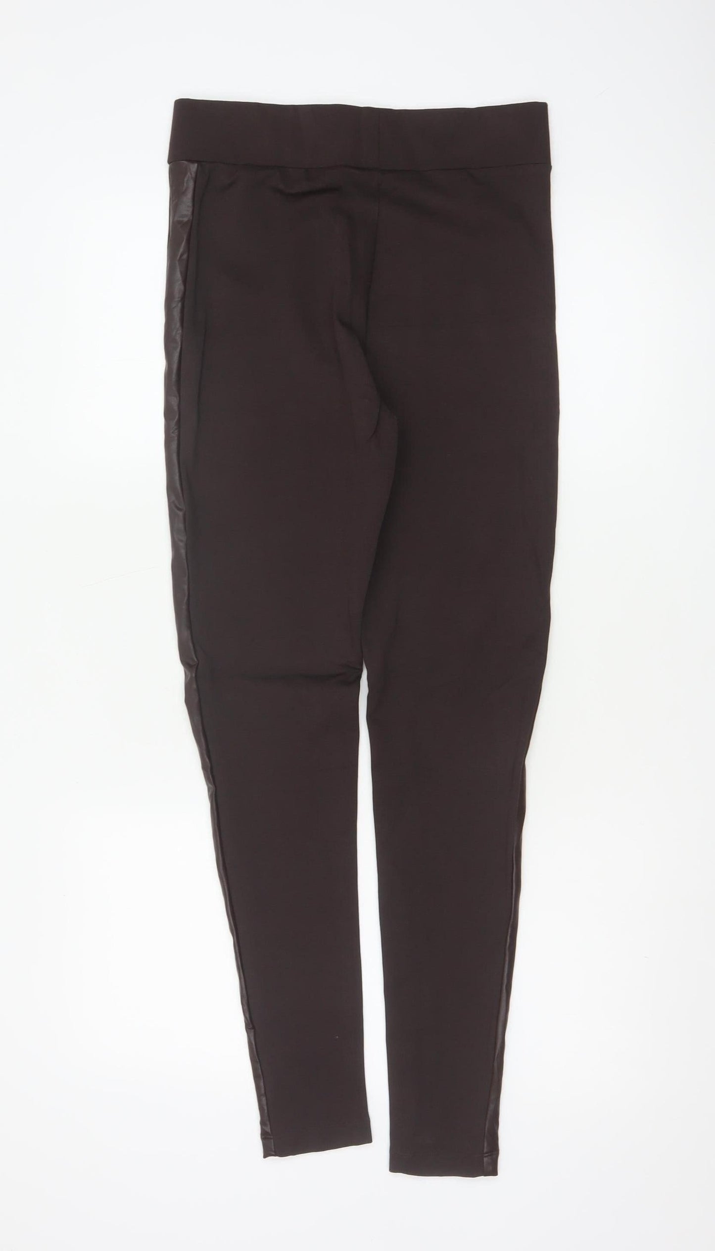 Marks and Spencer Women’s Brown Faux Leather Panel Leggings Size 10 Long