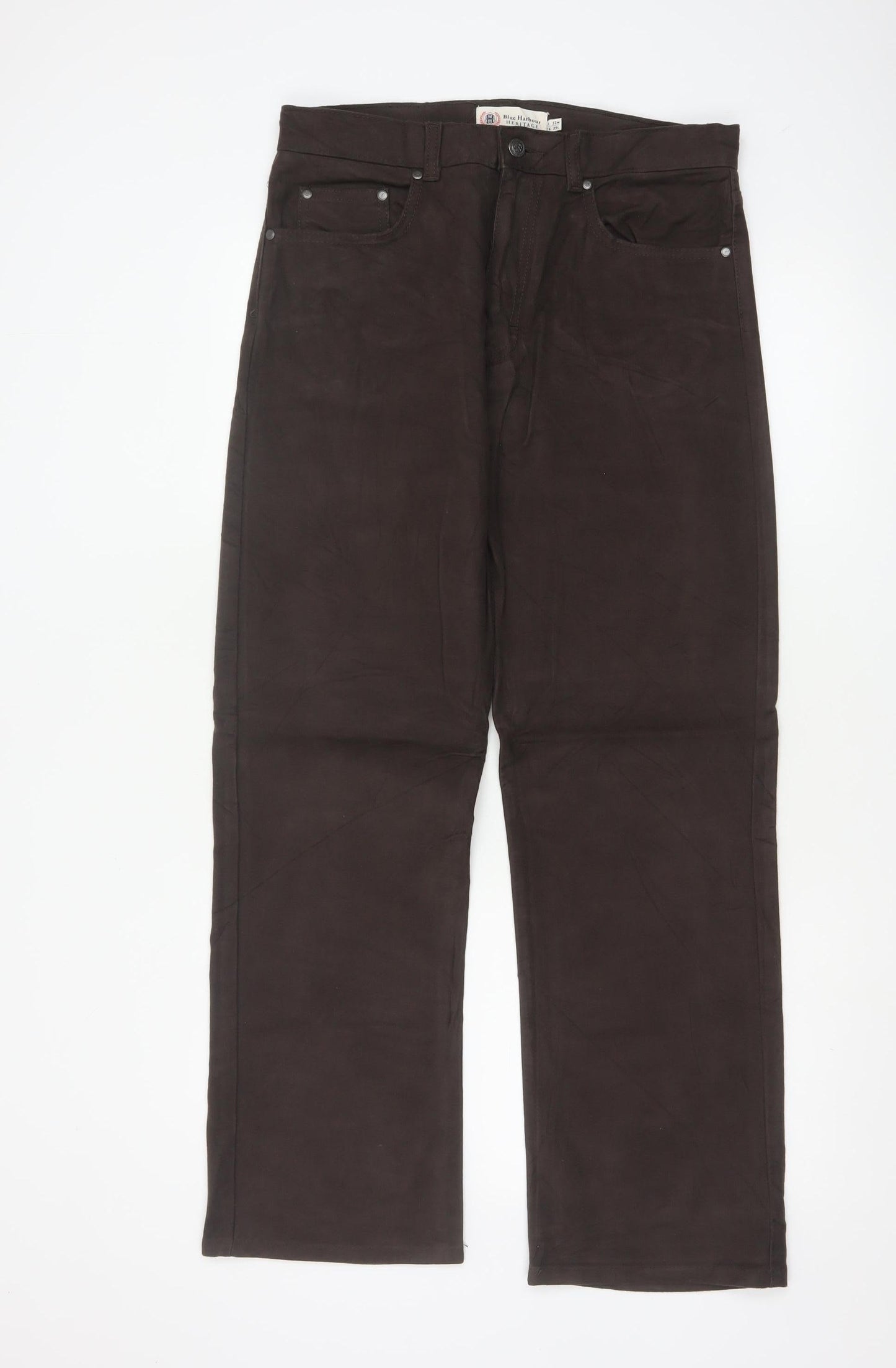Marks and Spencer Blue Harbour Brown Cotton Stretch Chino Trousers Men's 32W 29L