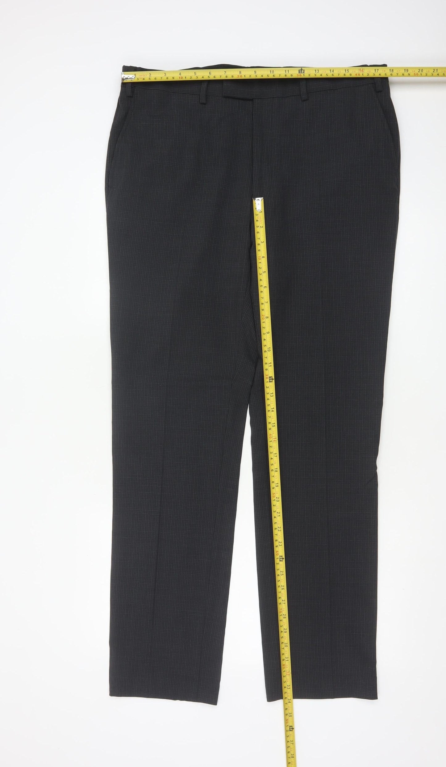 Marks and Spencer Men's Black Slim Fit Wool Blend Dress Trousers 36W 33L