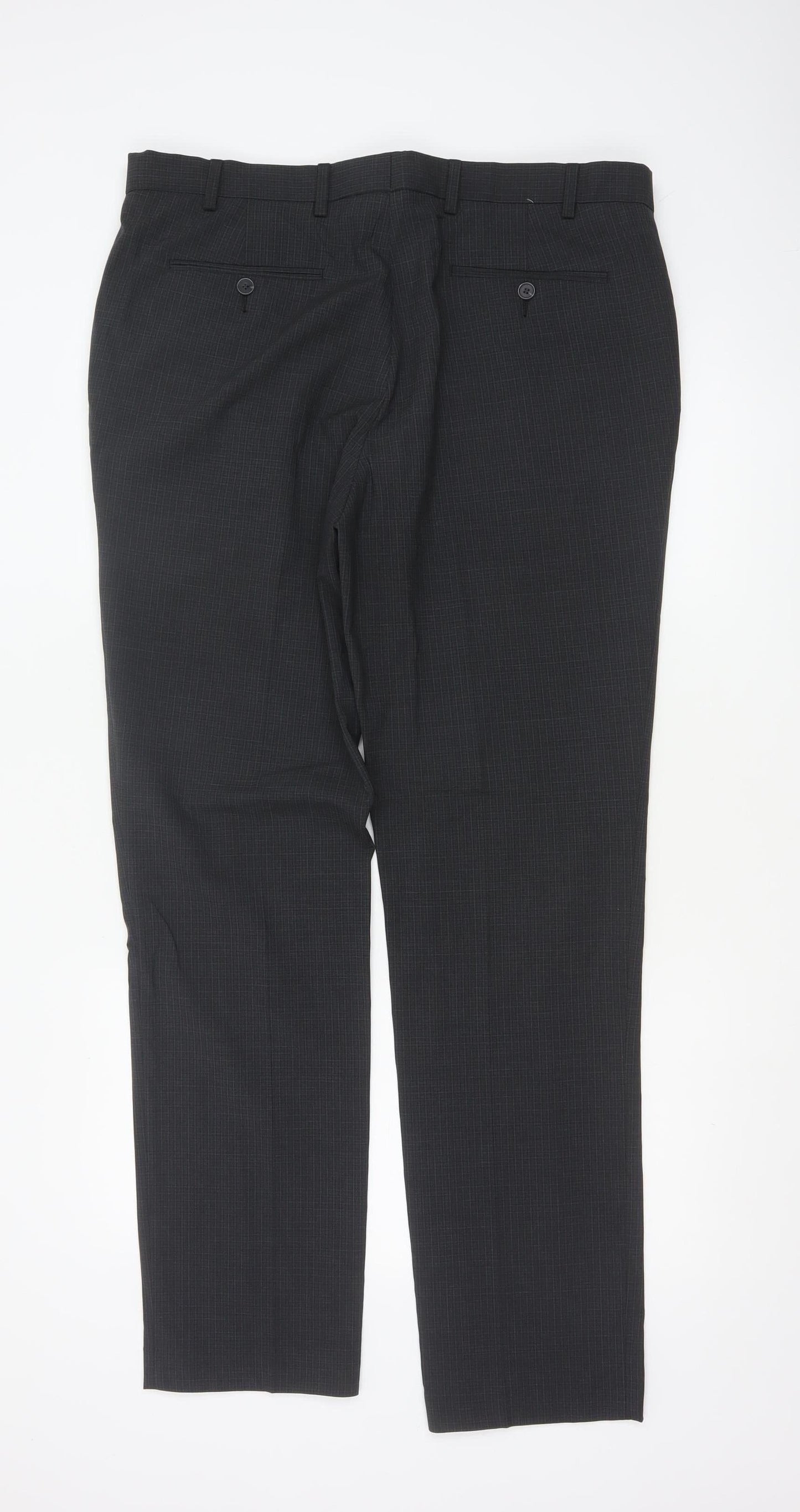 Marks and Spencer Men's Black Slim Fit Wool Blend Dress Trousers 36W 33L