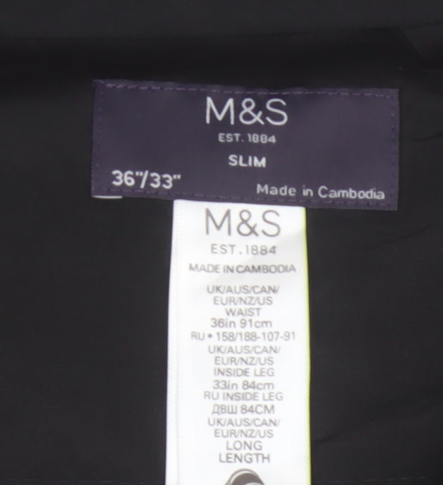 Marks and Spencer Men's Black Slim Fit Wool Blend Dress Trousers 36W 33L
