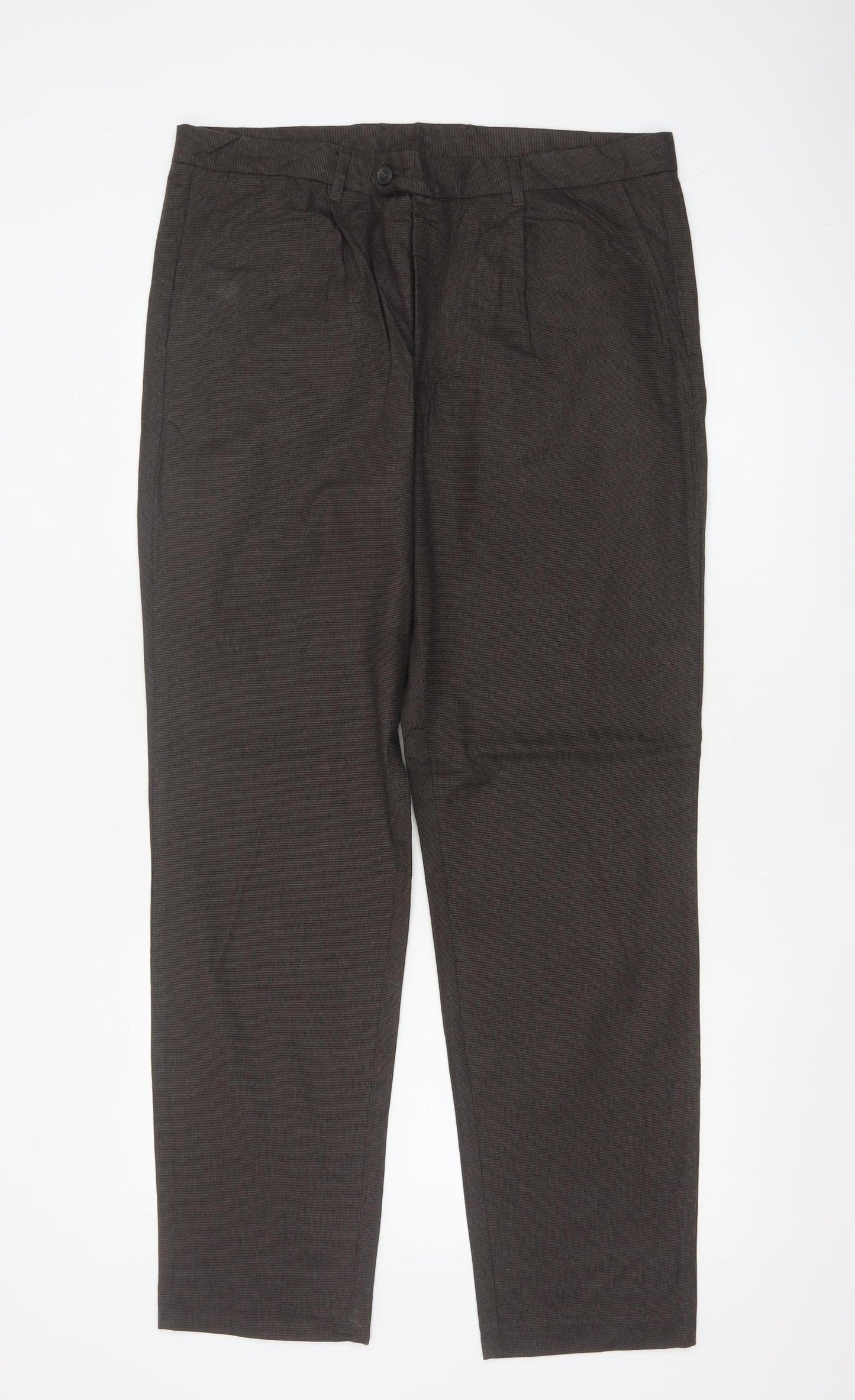 Jaeger Men's Brown Regular Fit Cotton Pleated Chino Trousers 34 in