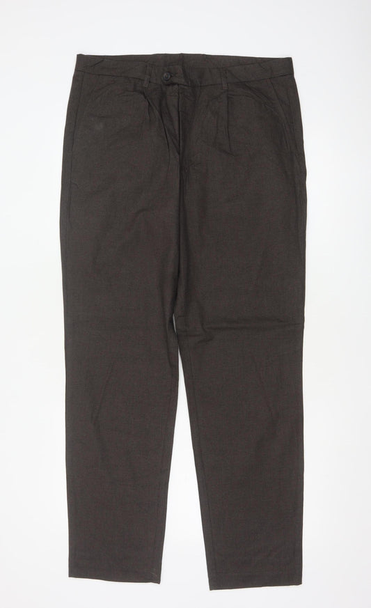 Jaeger Men's Brown Regular Fit Cotton Pleated Chino Trousers 34 in