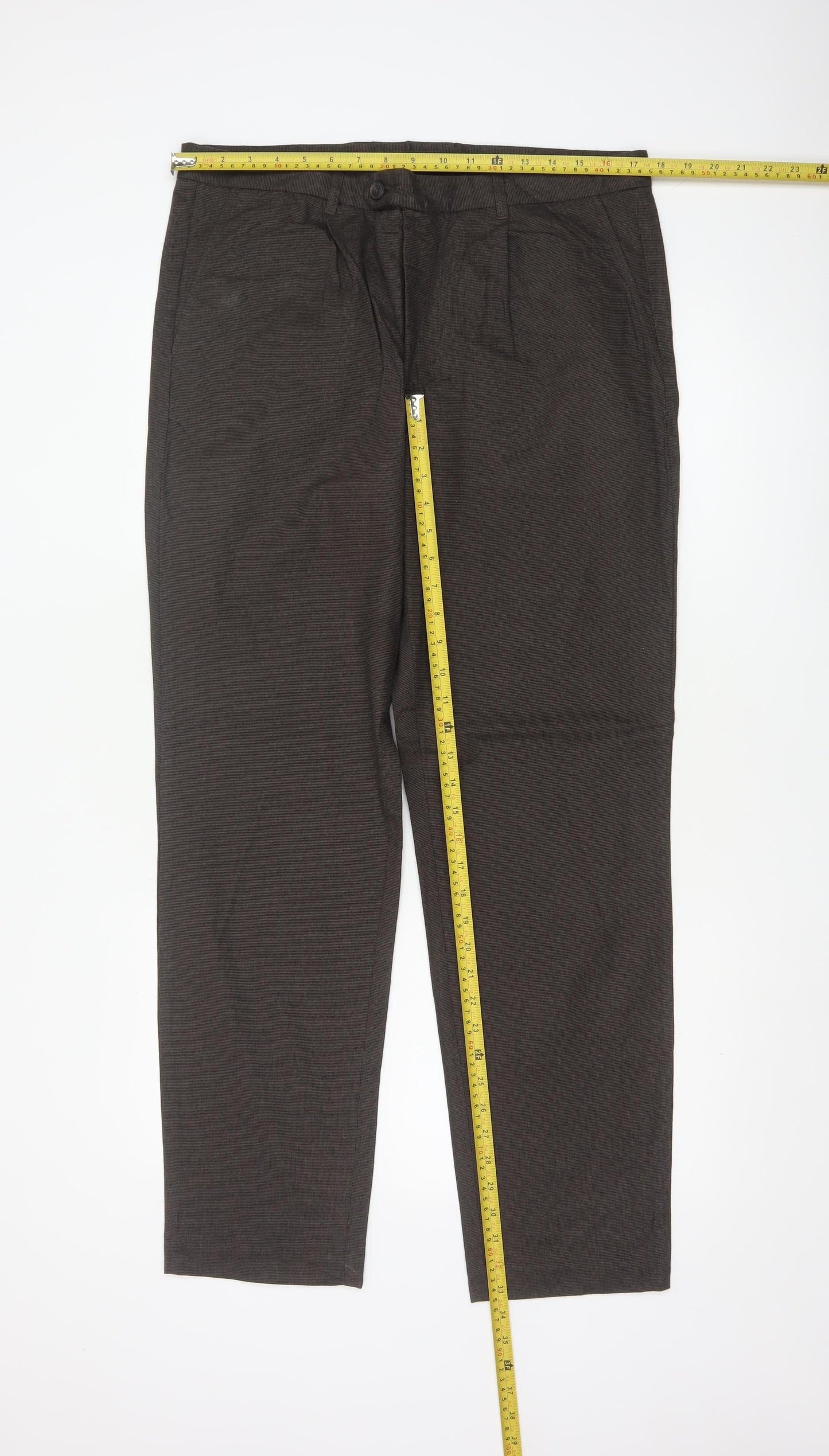 Jaeger Men's Brown Regular Fit Cotton Pleated Chino Trousers 34 in