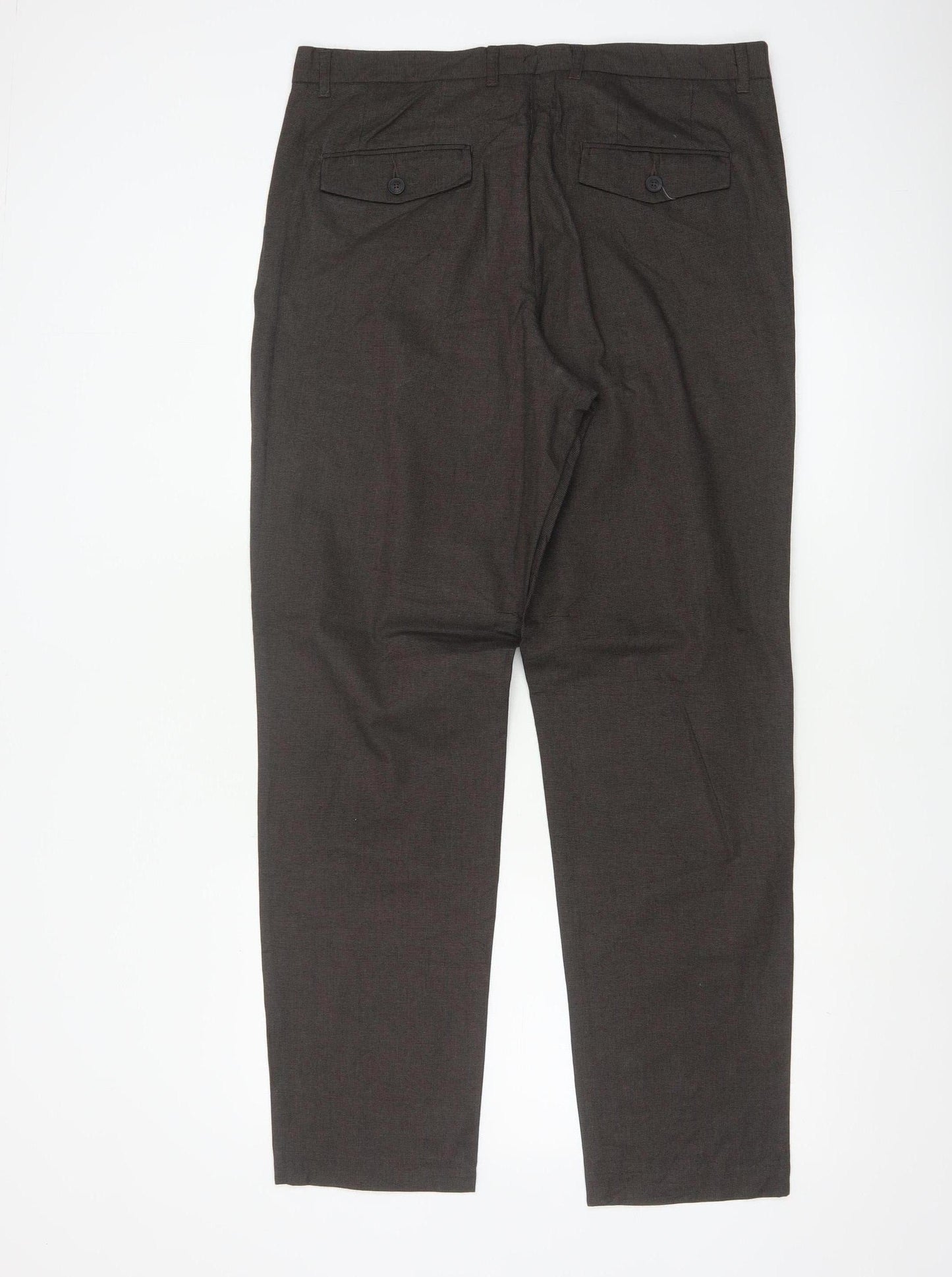 Jaeger Men's Brown Regular Fit Cotton Pleated Chino Trousers 34 in