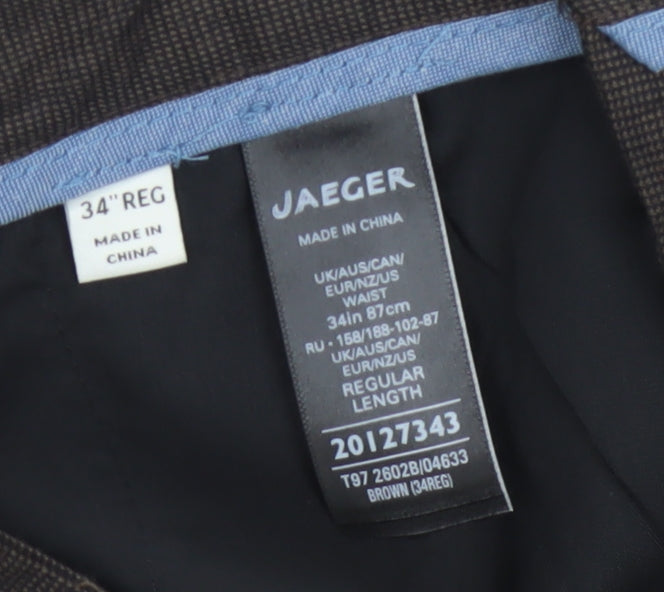 Jaeger Men's Brown Regular Fit Cotton Pleated Chino Trousers 34 in