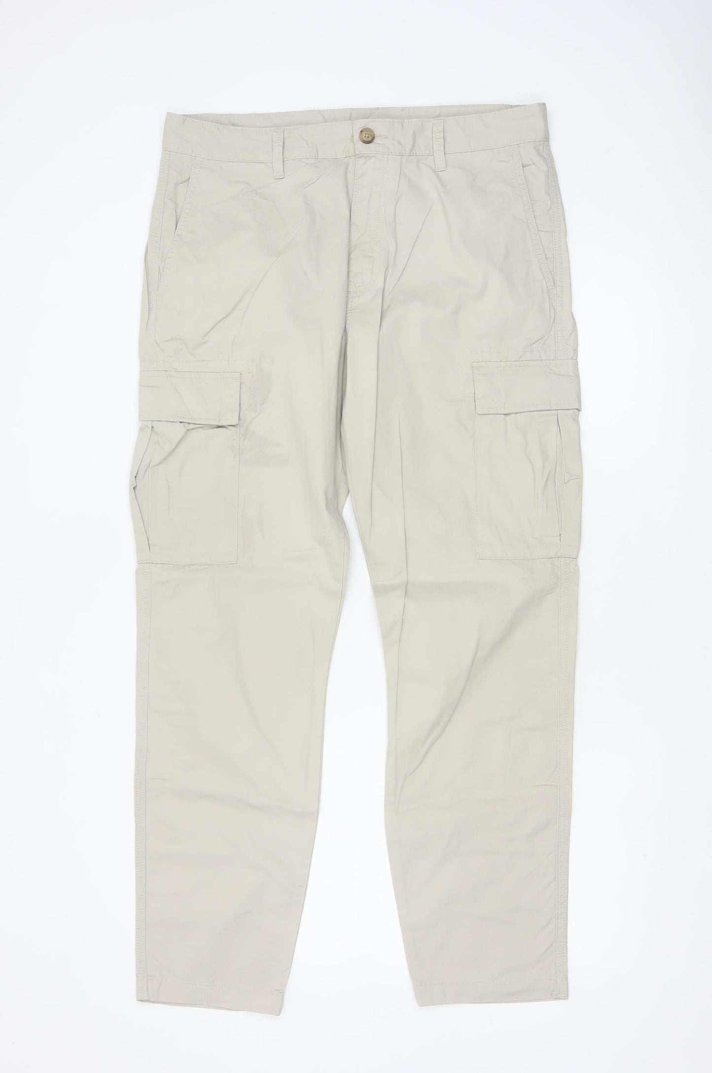 Marks and Spencer Men's Beige Cargo Trousers Size M 34x31 Cotton