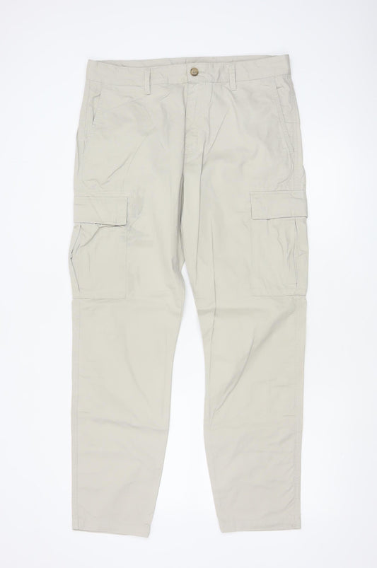 Marks and Spencer Men's Beige Cargo Trousers Size M 34x31 Cotton