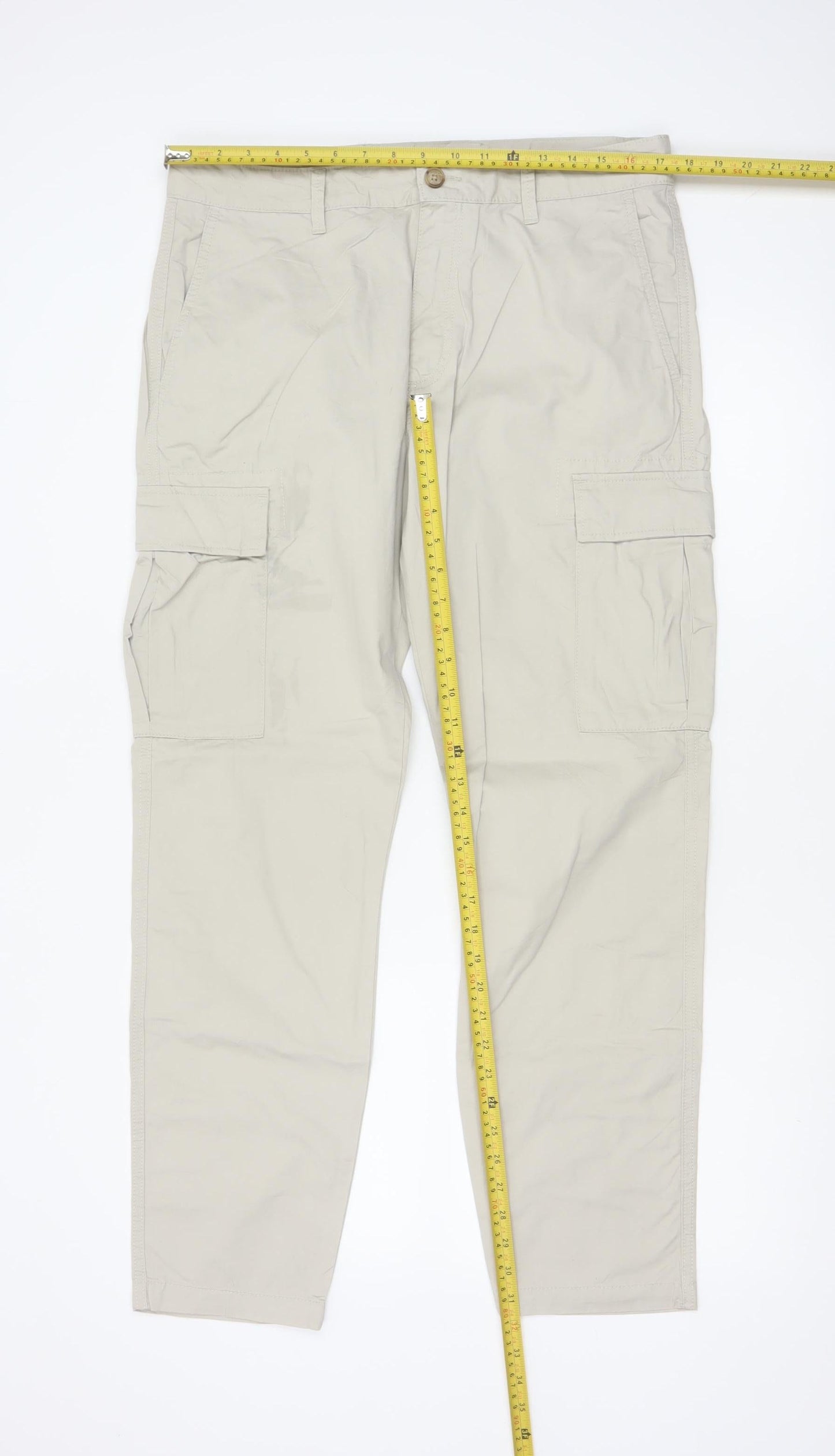 Marks and Spencer Men's Beige Cargo Trousers Size M 34x31 Cotton