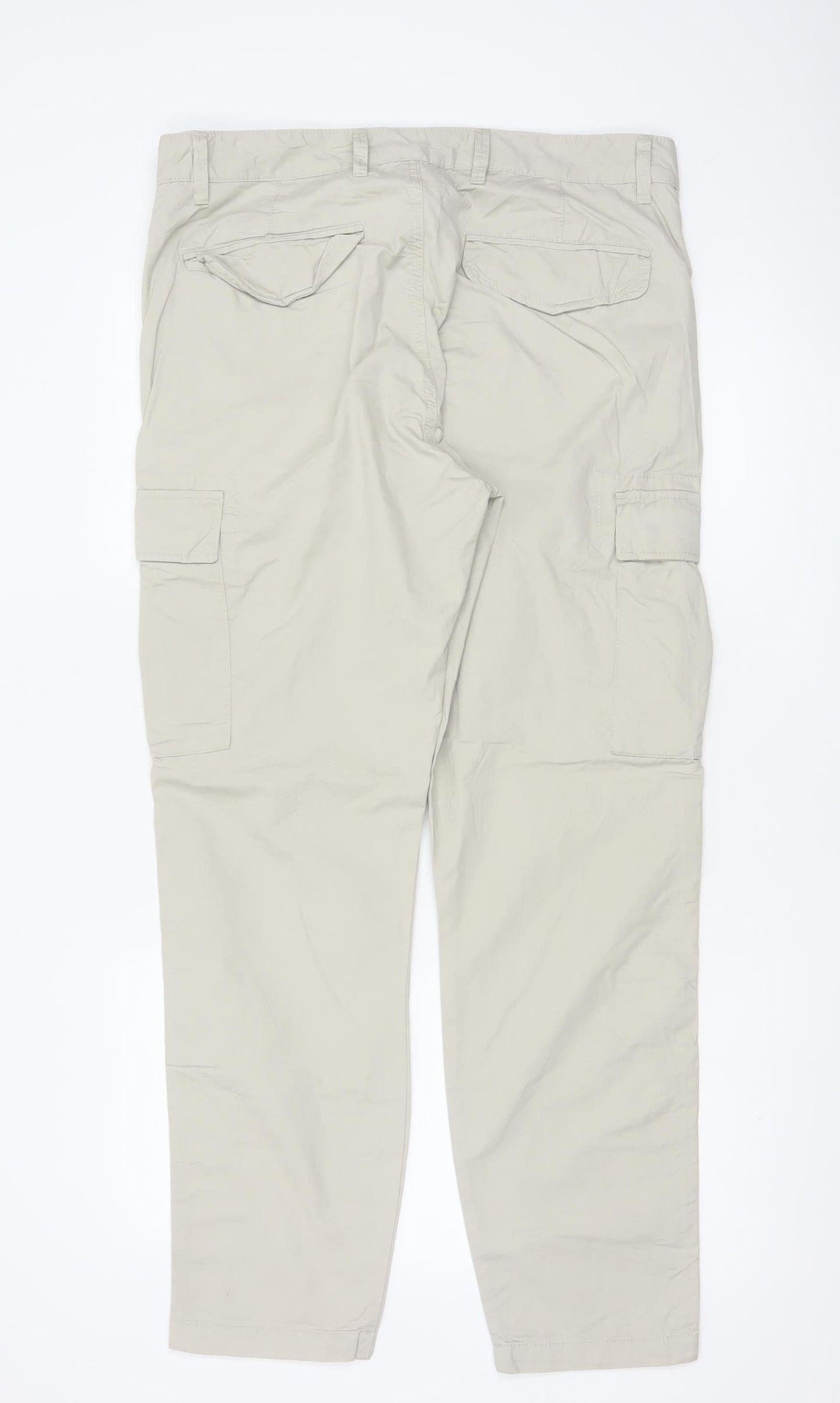 Marks and Spencer Men's Beige Cargo Trousers Size M 34x31 Cotton
