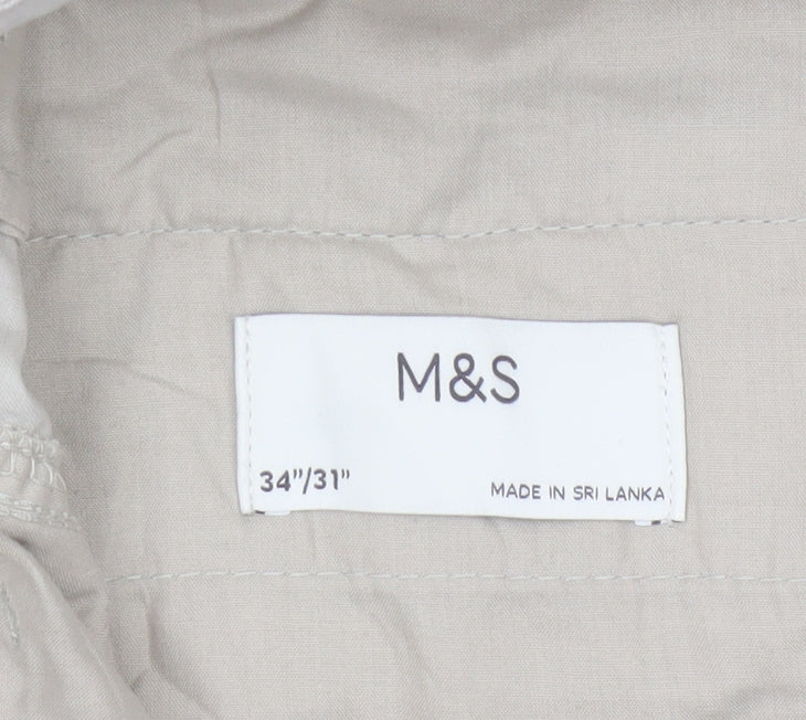 Marks and Spencer Men's Beige Cargo Trousers Size M 34x31 Cotton