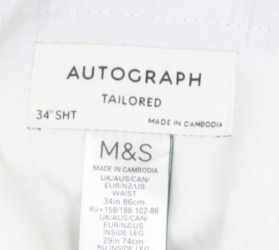 Marks and Spencer Autograph Men's Grey Wool Dress Pants 34W 29L Classic Fit