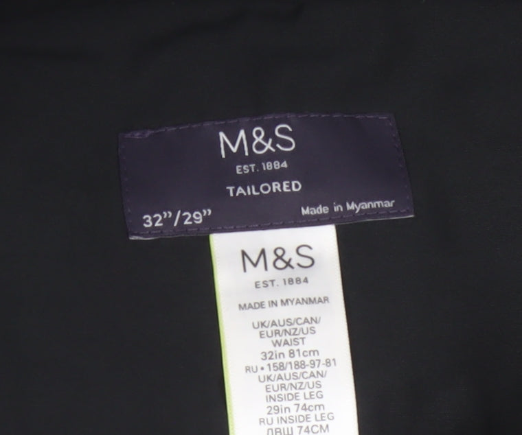 Marks and Spencer Men's Black Dress Trousers 32W 29L Wool Blend