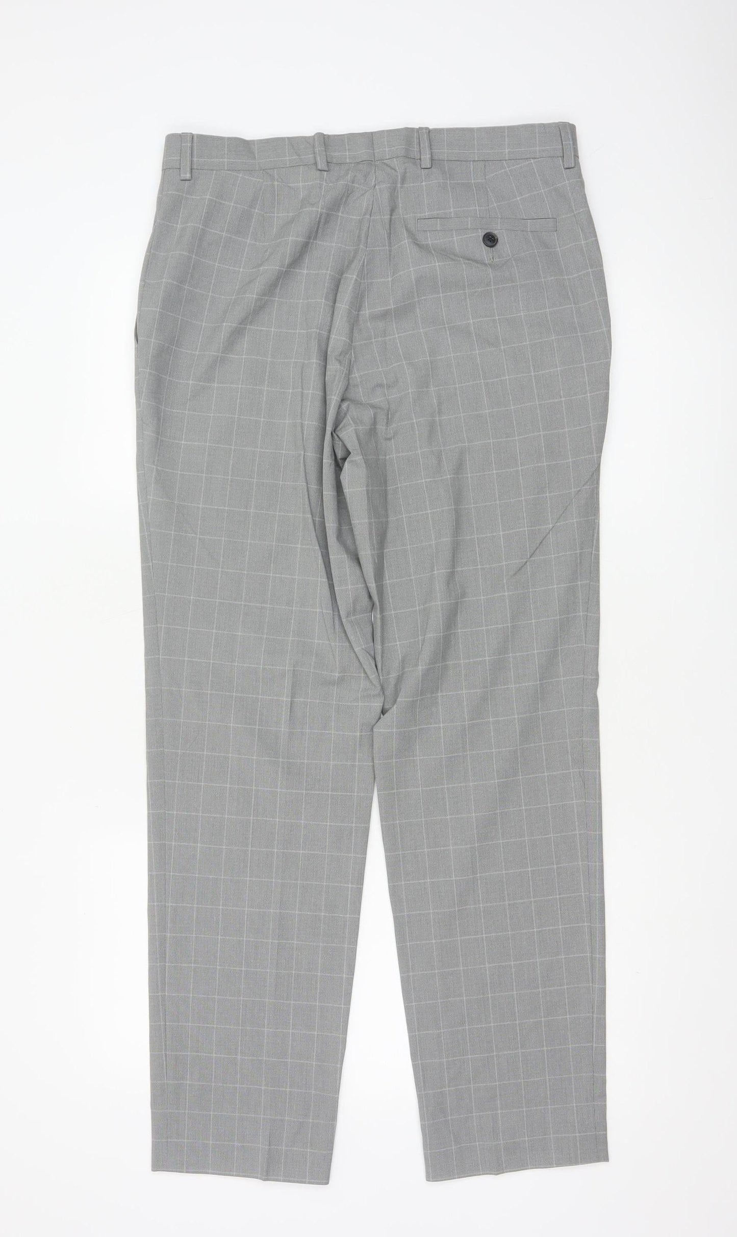 Marks and Spencer Men's Grey Check Slim Fit Dress Pants 32W 31L