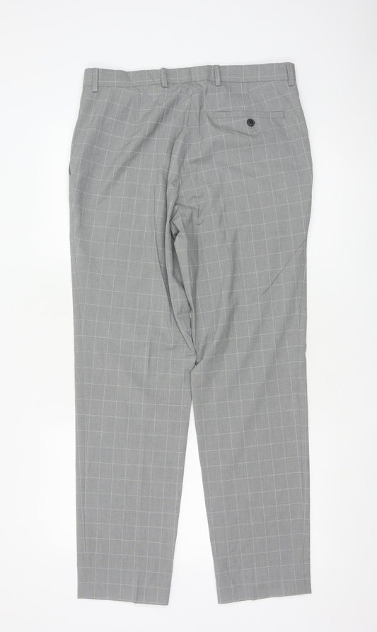 Marks and Spencer Men's Grey Check Slim Fit Dress Pants 32W 31L