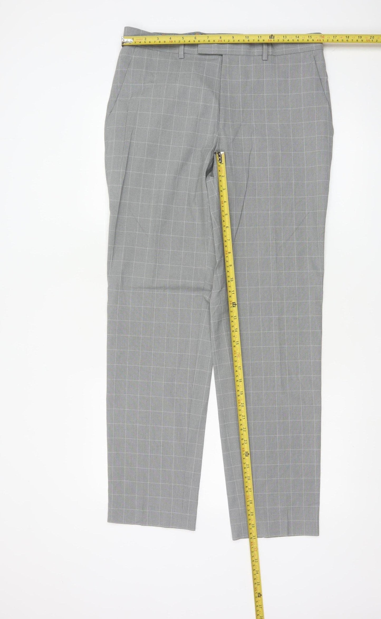 Marks and Spencer Men's Grey Check Slim Fit Dress Pants 32W 31L