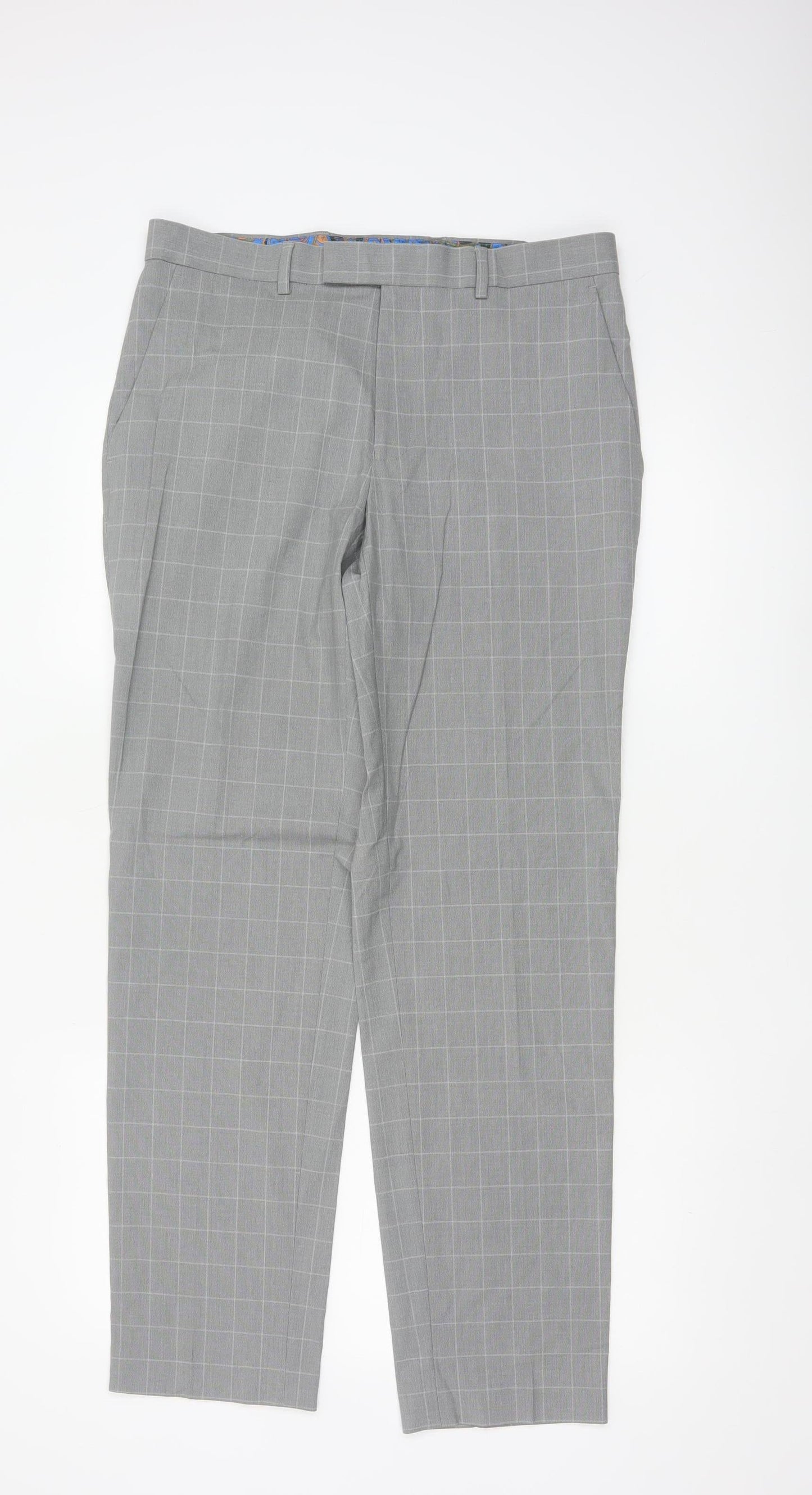 Marks and Spencer Men's Grey Check Slim Fit Dress Pants 32W 31L