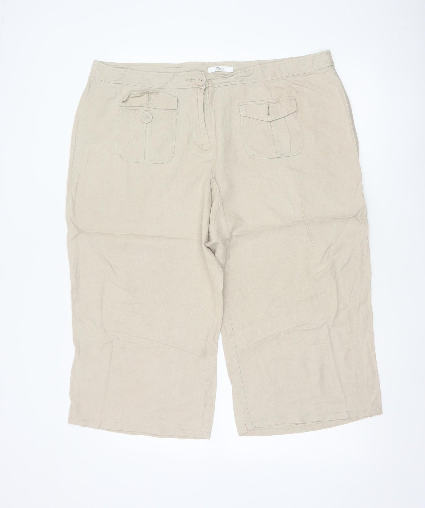 Marks and Spencer Womens Beige Linen Blend Cropped Trousers UK 20