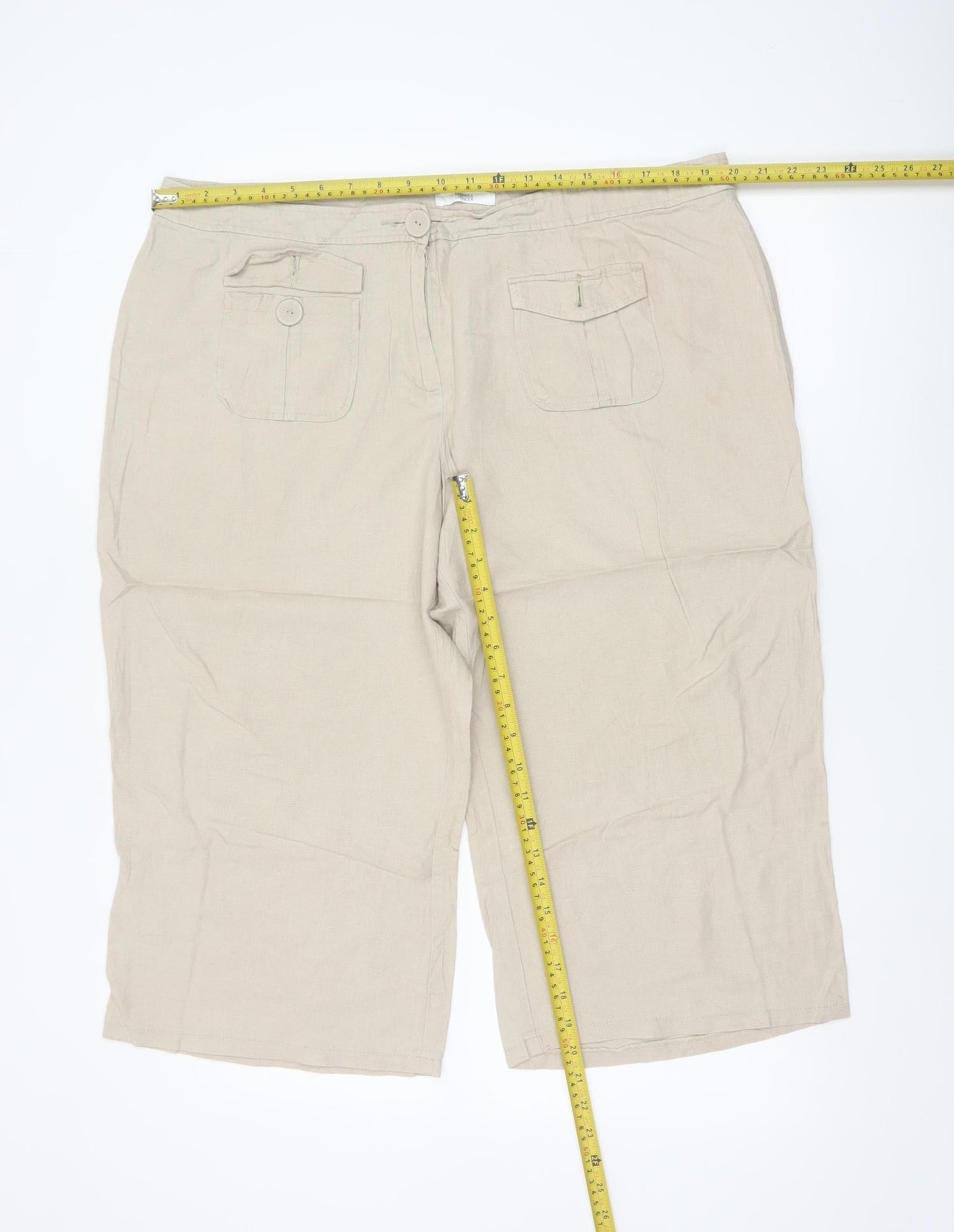 Marks and Spencer Womens Beige Linen Blend Cropped Trousers UK 20