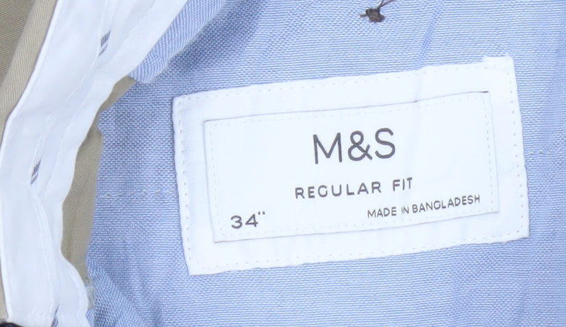 Marks and Spencer Men's Beige Regular Fit Chino Trousers 34