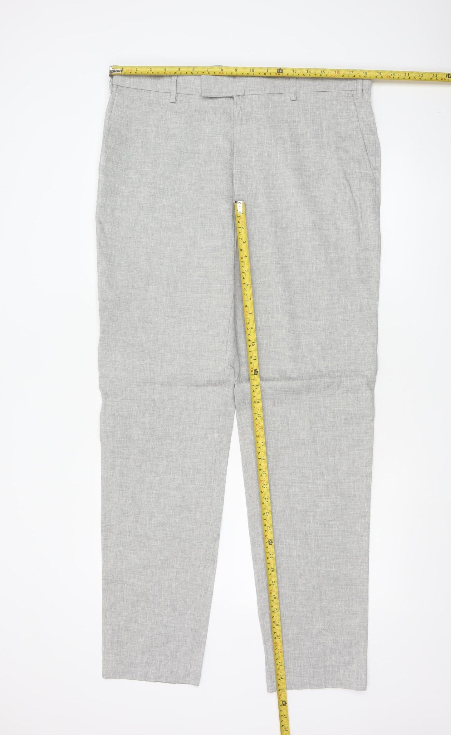 Marks and Spencer Mens Grey Linen Blend Tailored Chino Trousers 36W 36L