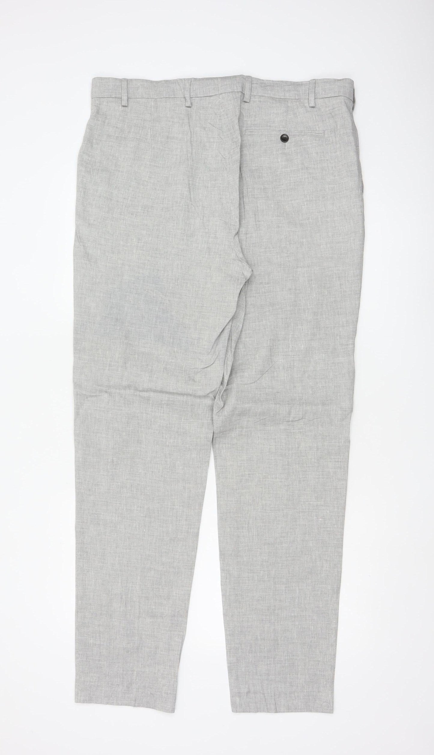 Marks and Spencer Mens Grey Linen Blend Tailored Chino Trousers 36W 36L