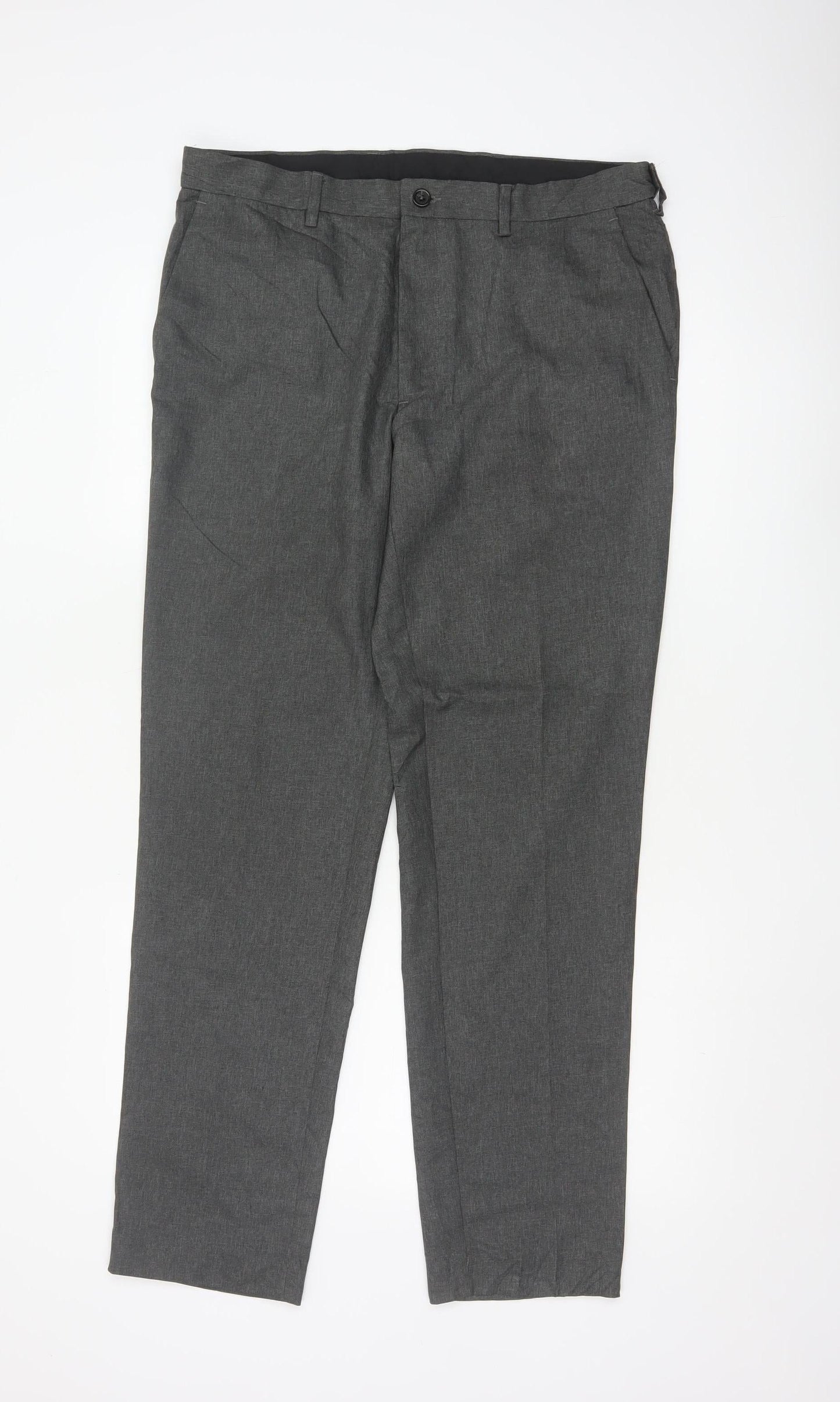 Marks and Spencer Men's Grey Slim Fit Trousers 34R Polyester