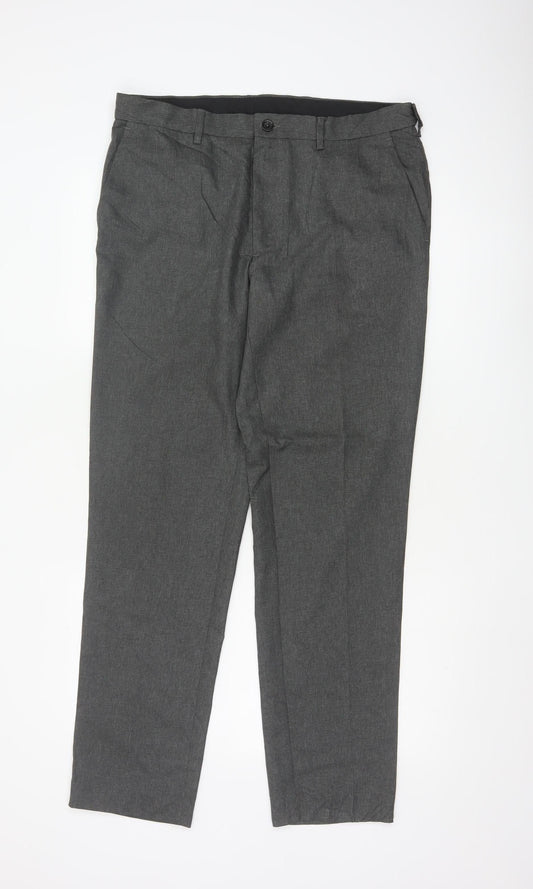 Marks and Spencer Men's Grey Slim Fit Trousers 34R Polyester