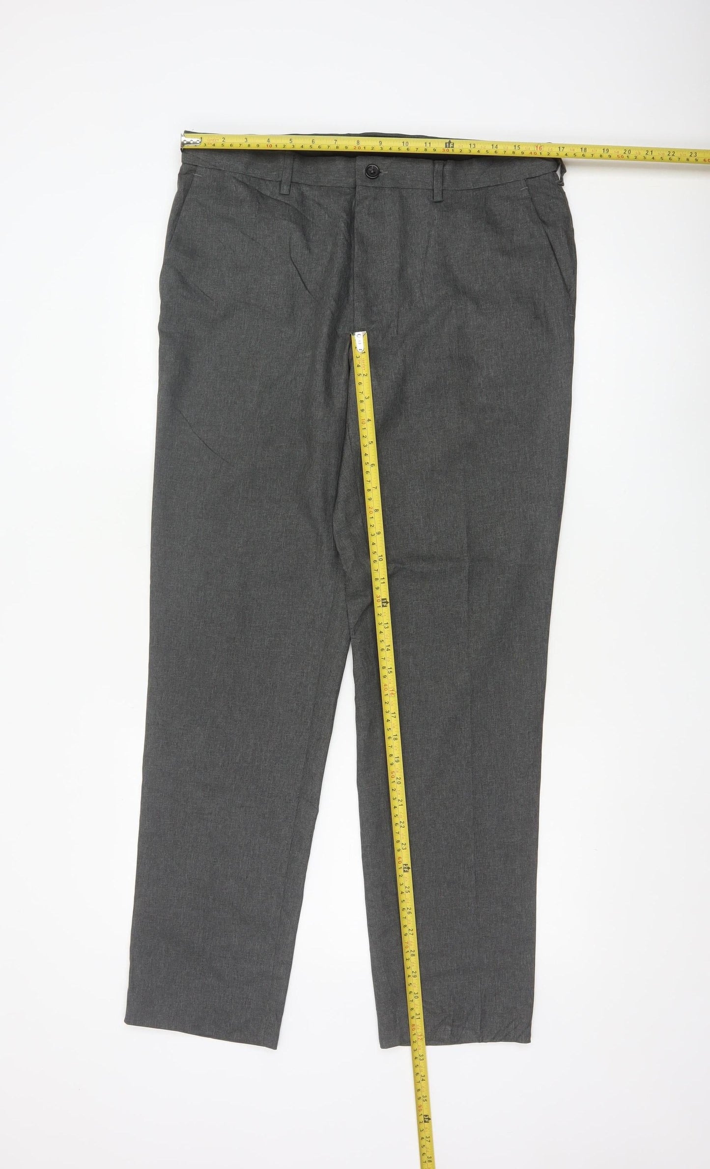 Marks and Spencer Men's Grey Slim Fit Trousers 34R Polyester