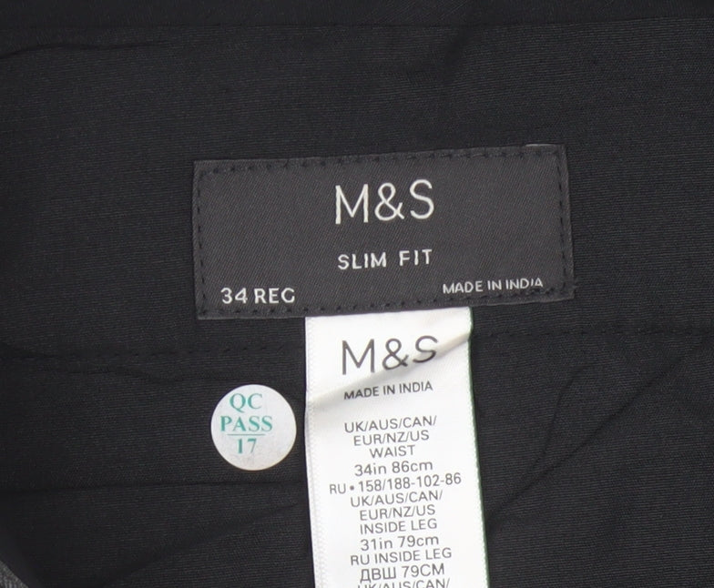 Marks and Spencer Men's Grey Slim Fit Trousers 34R Polyester