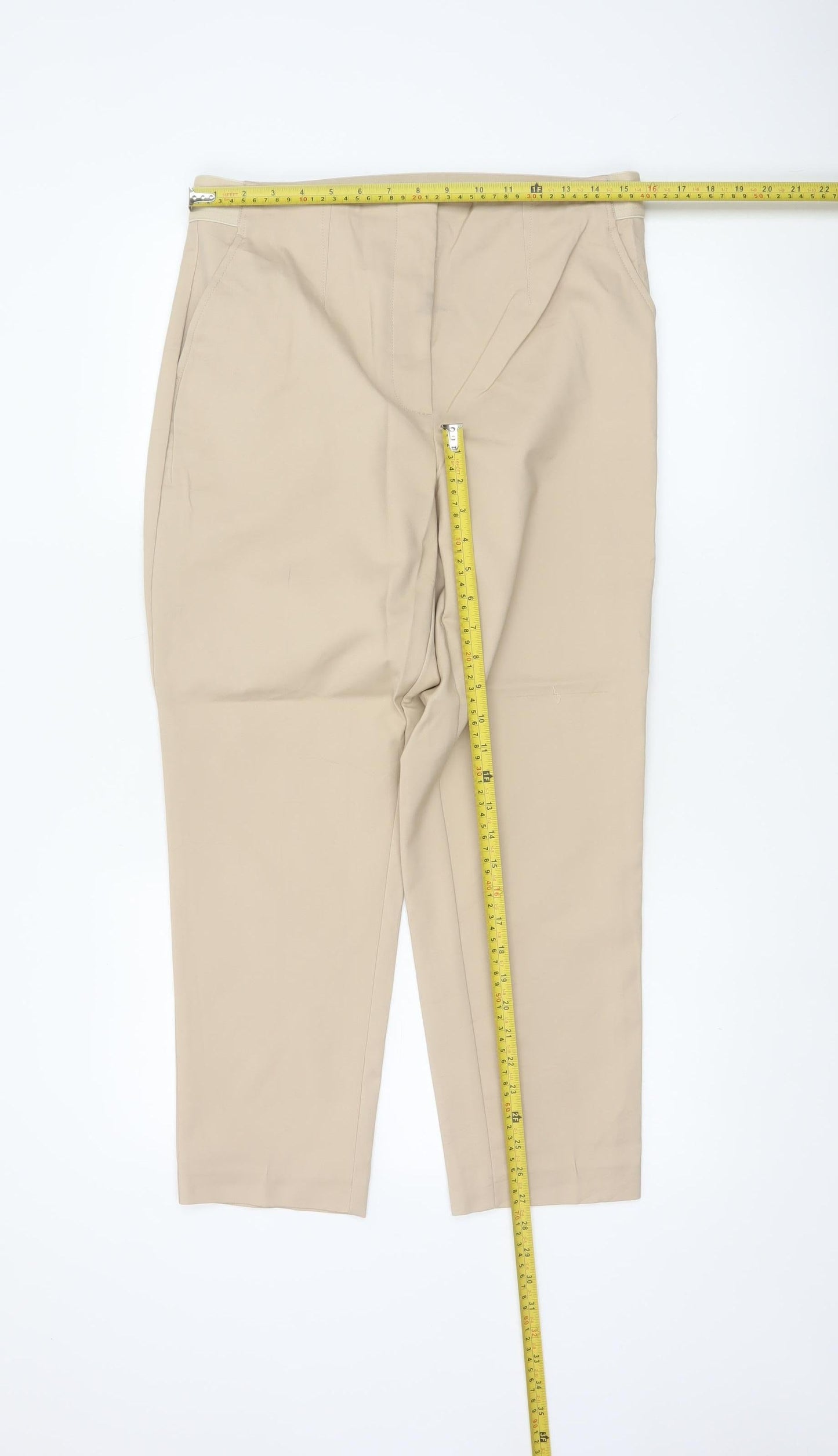 Marks and Spencer Women Beige Chino Trousers Size 14 Short