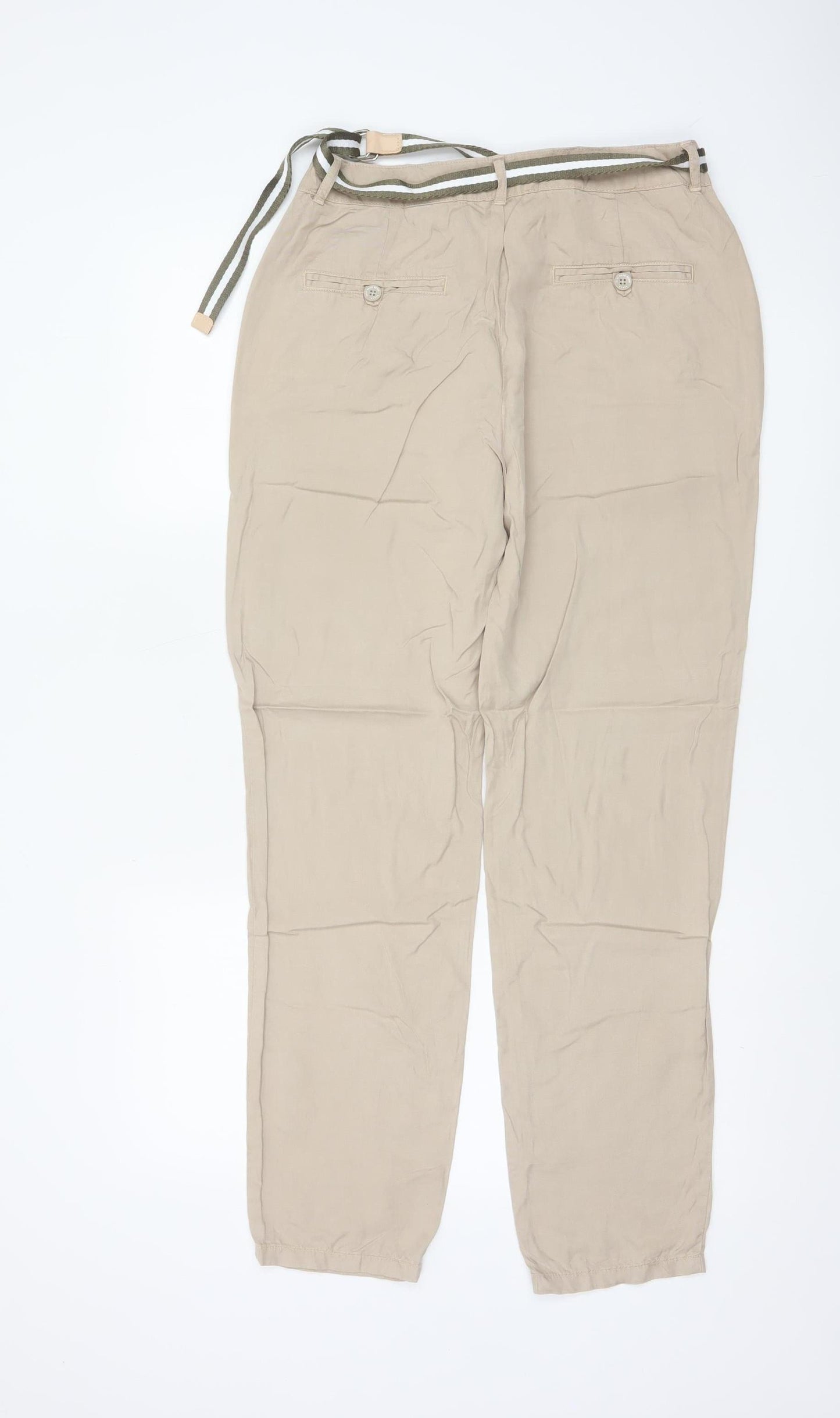 Zara Women’s Beige Lyocell Chino Trousers Size 8 Belted Lightweight