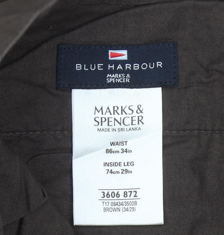 Marks and Spencer Blue Harbour Men's Brown 34x29 Chino Trousers