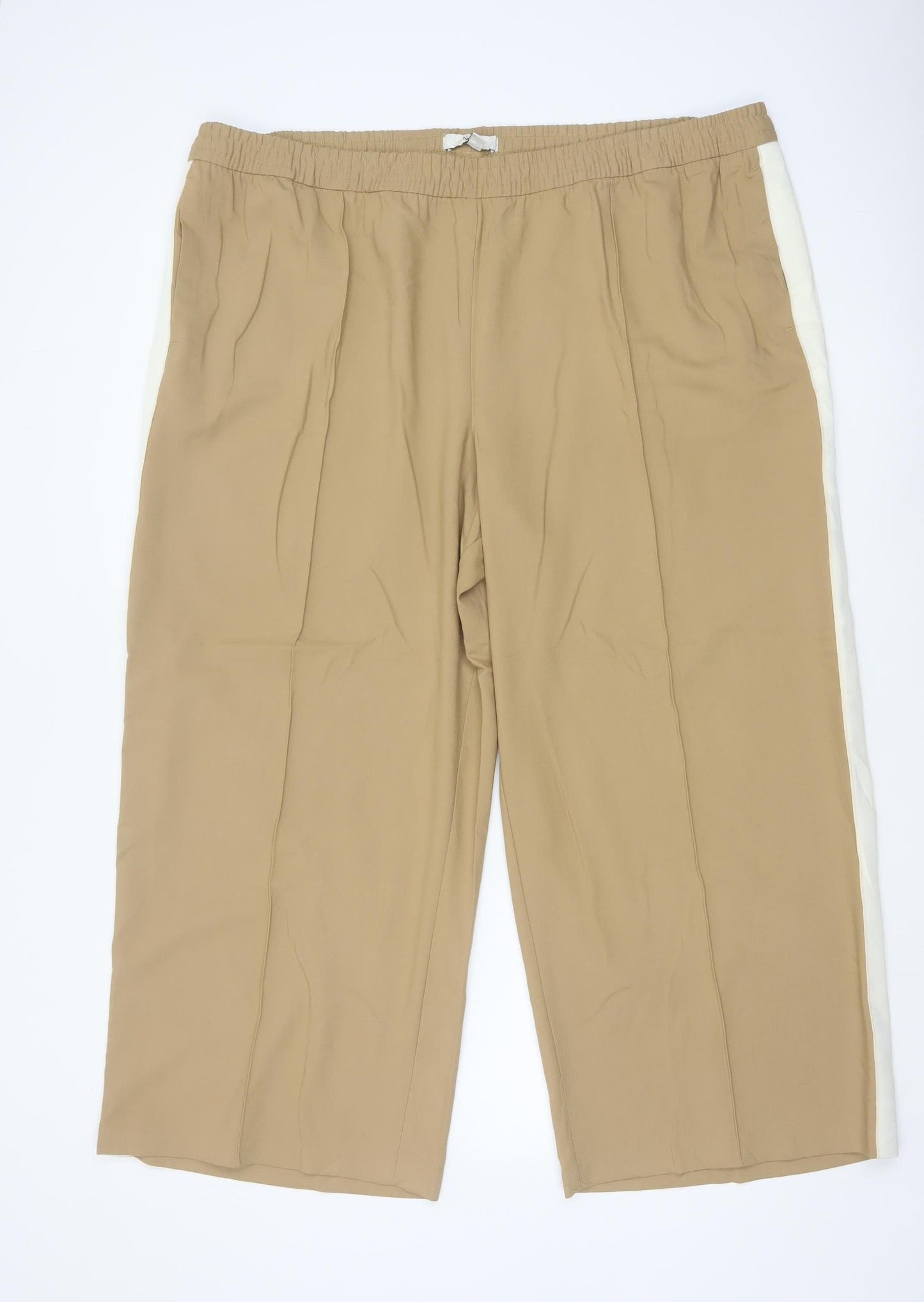 Marks and Spencer Women Beige Cropped Elastic Waist Trousers Size 24 Short