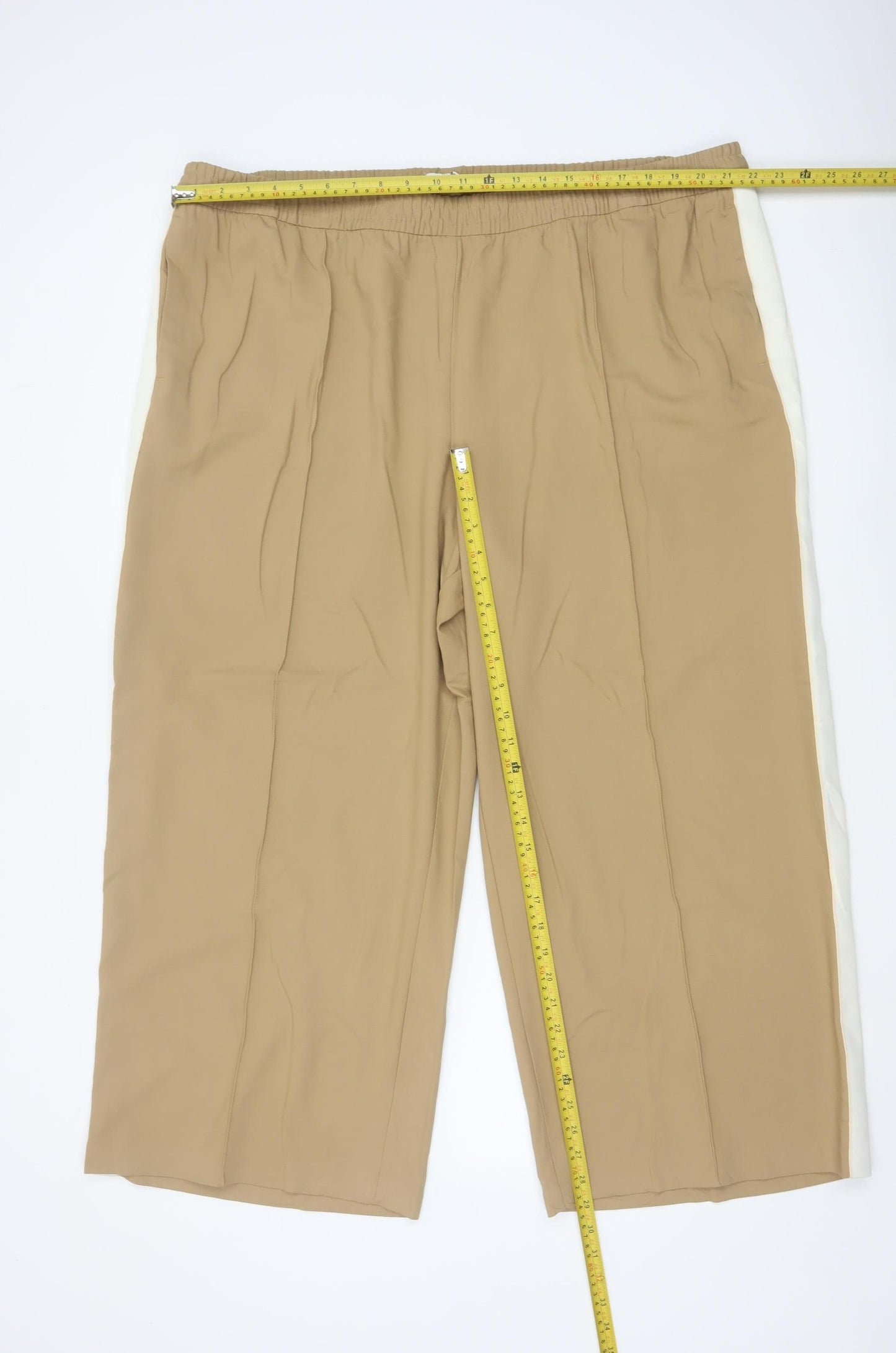 Marks and Spencer Women Beige Cropped Elastic Waist Trousers Size 24 Short