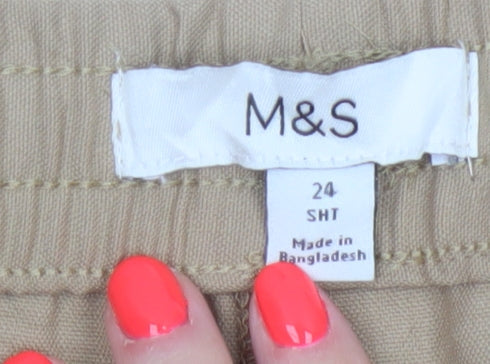 Marks and Spencer Women Beige Cropped Elastic Waist Trousers Size 24 Short