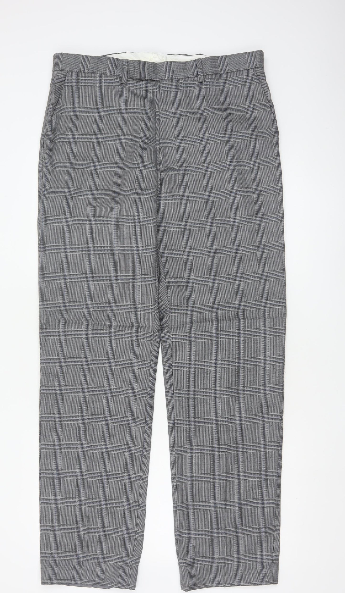 Marks and Spencer Men’s Grey Check Wool Dress Pants 34R Regular Fit