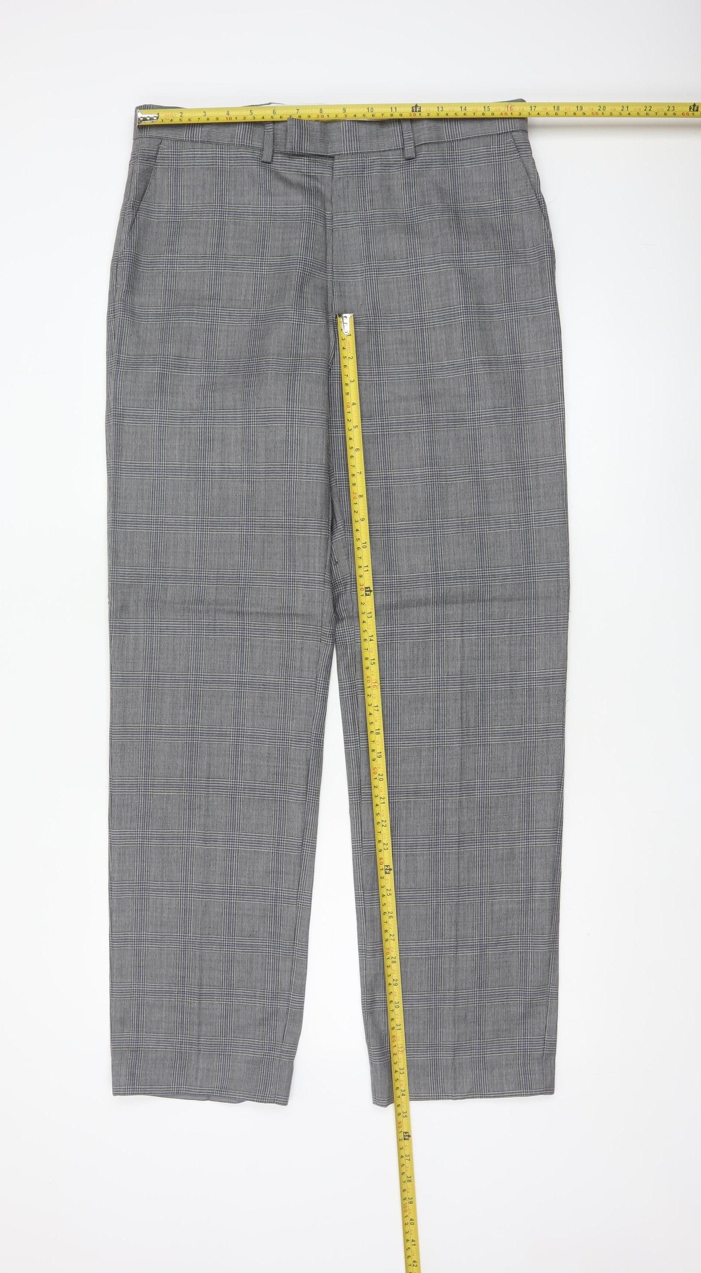 Marks and Spencer Men’s Grey Check Wool Dress Pants 34R Regular Fit