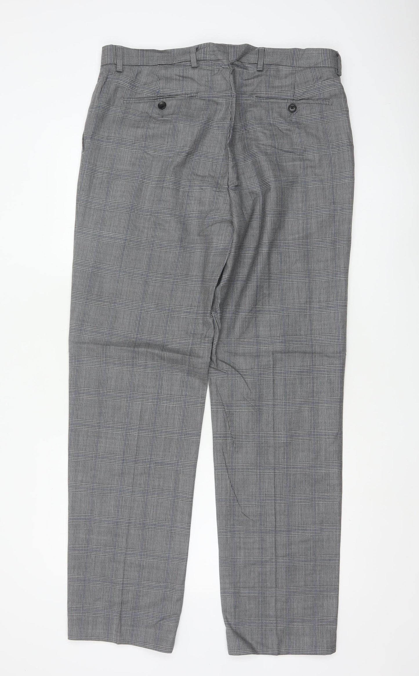 Marks and Spencer Men’s Grey Check Wool Dress Pants 34R Regular Fit